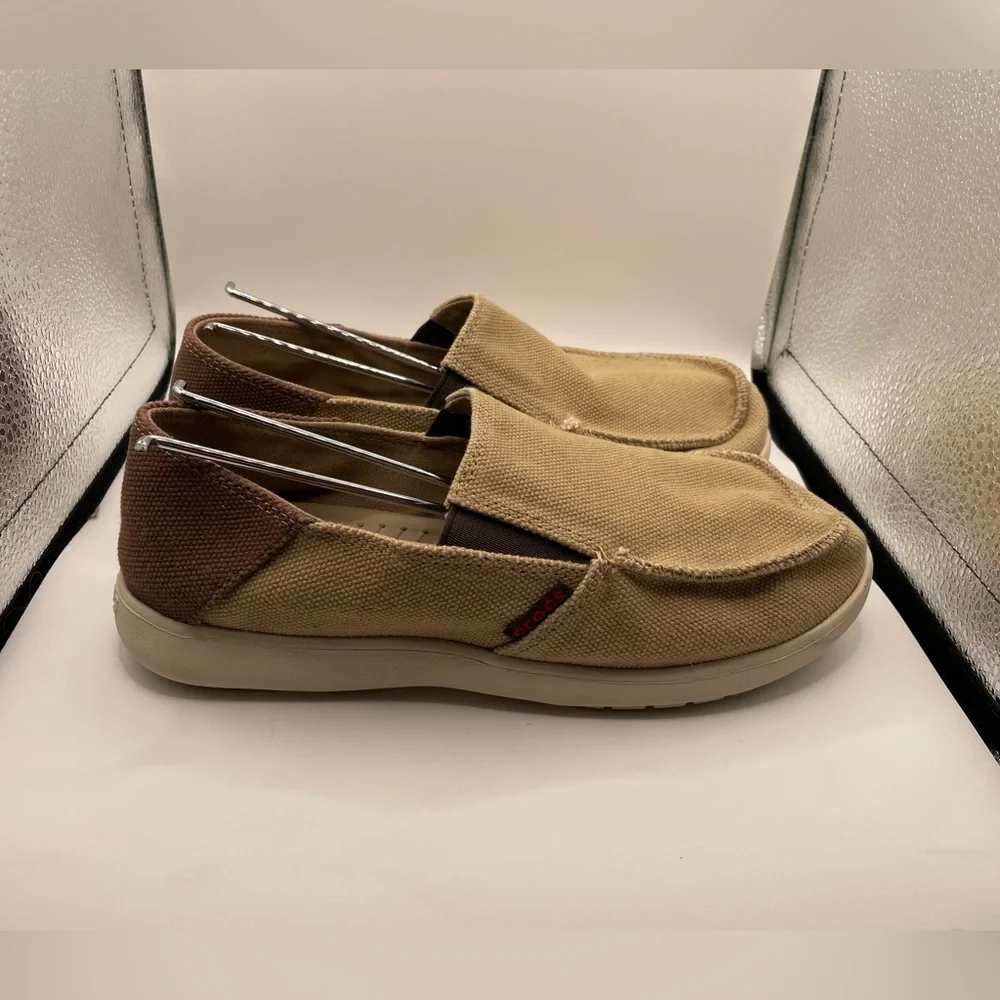 Crocs Santa Cruz Casual Tan and Brown Slip-On Shoes size 5
